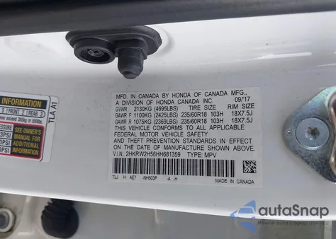 2017 Honda Cr-V Ex from USA, damaged, VIN 2HKRW2H56HH681359